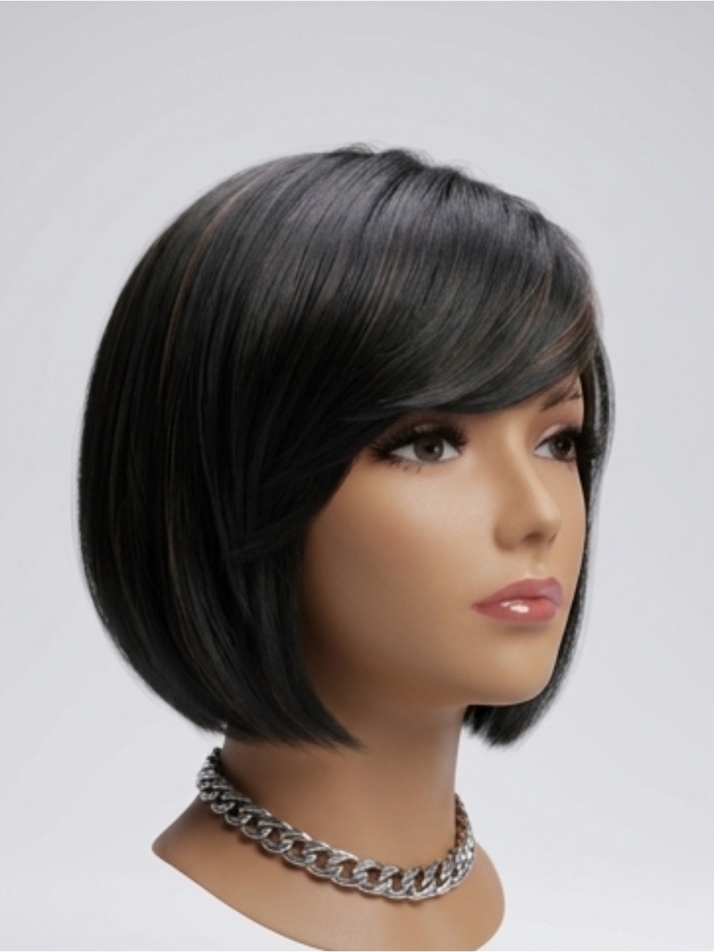 Short Sleek  Bob Wig with Side-Swept Bangs #1b/30 highlights